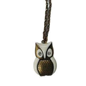 Owl Pendant Necklace  and Chain, White/Bronze